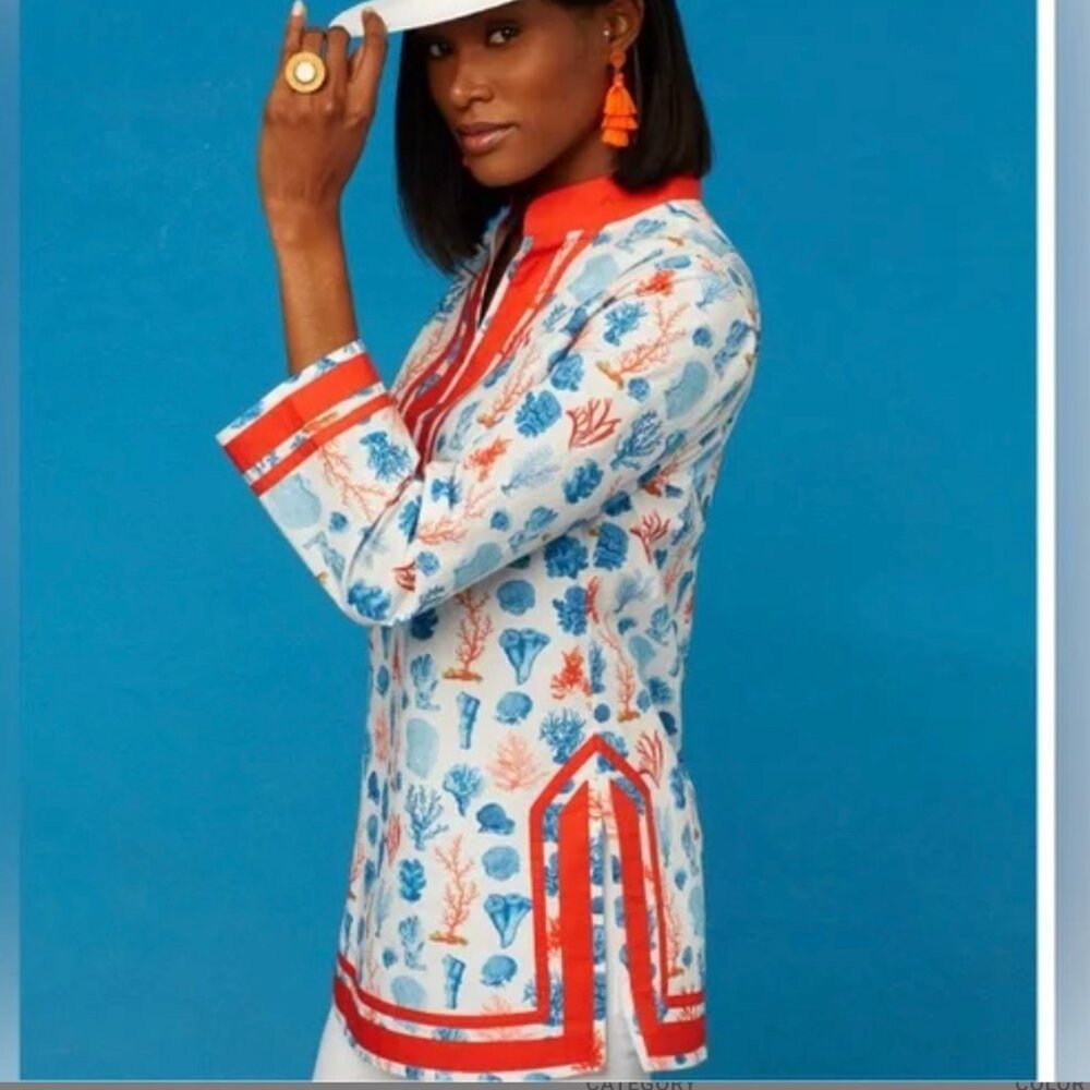 NicoBlu Coral Reef Motif on White Capri Tunic SZ M